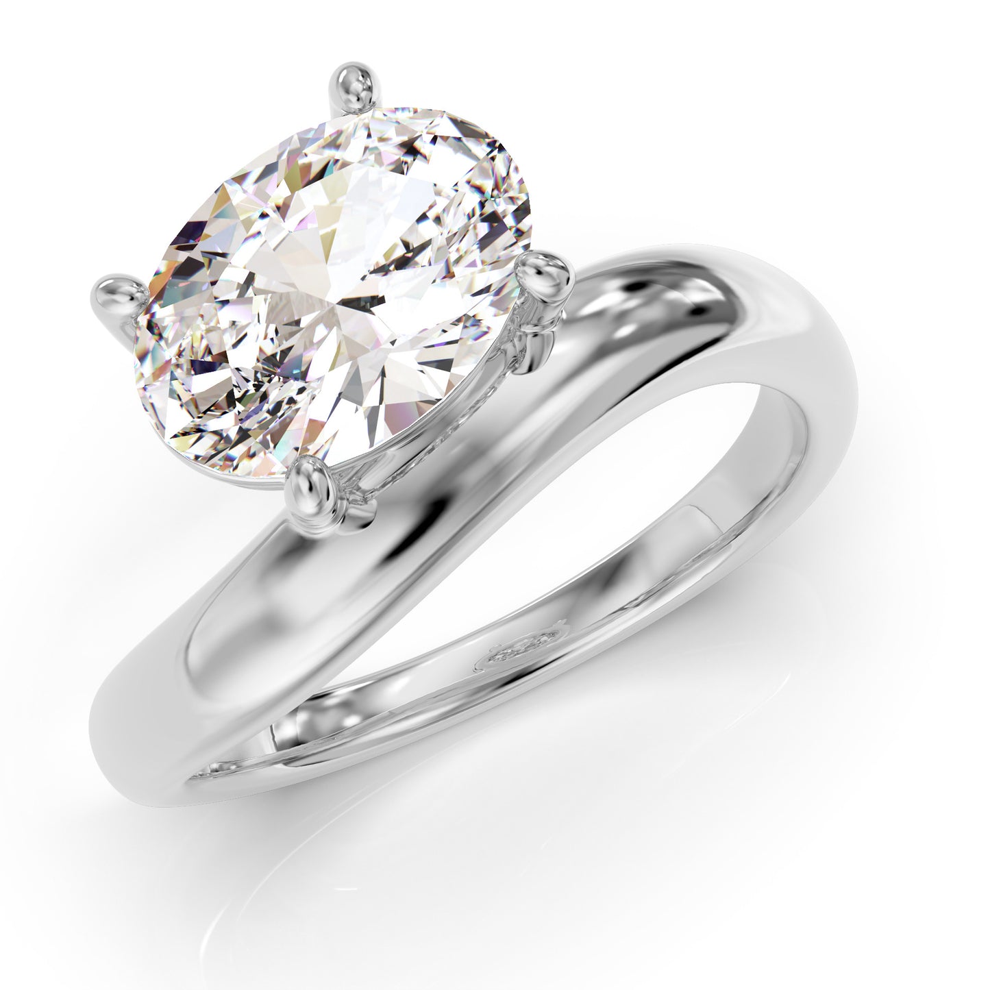 Oval stone ring with curved band