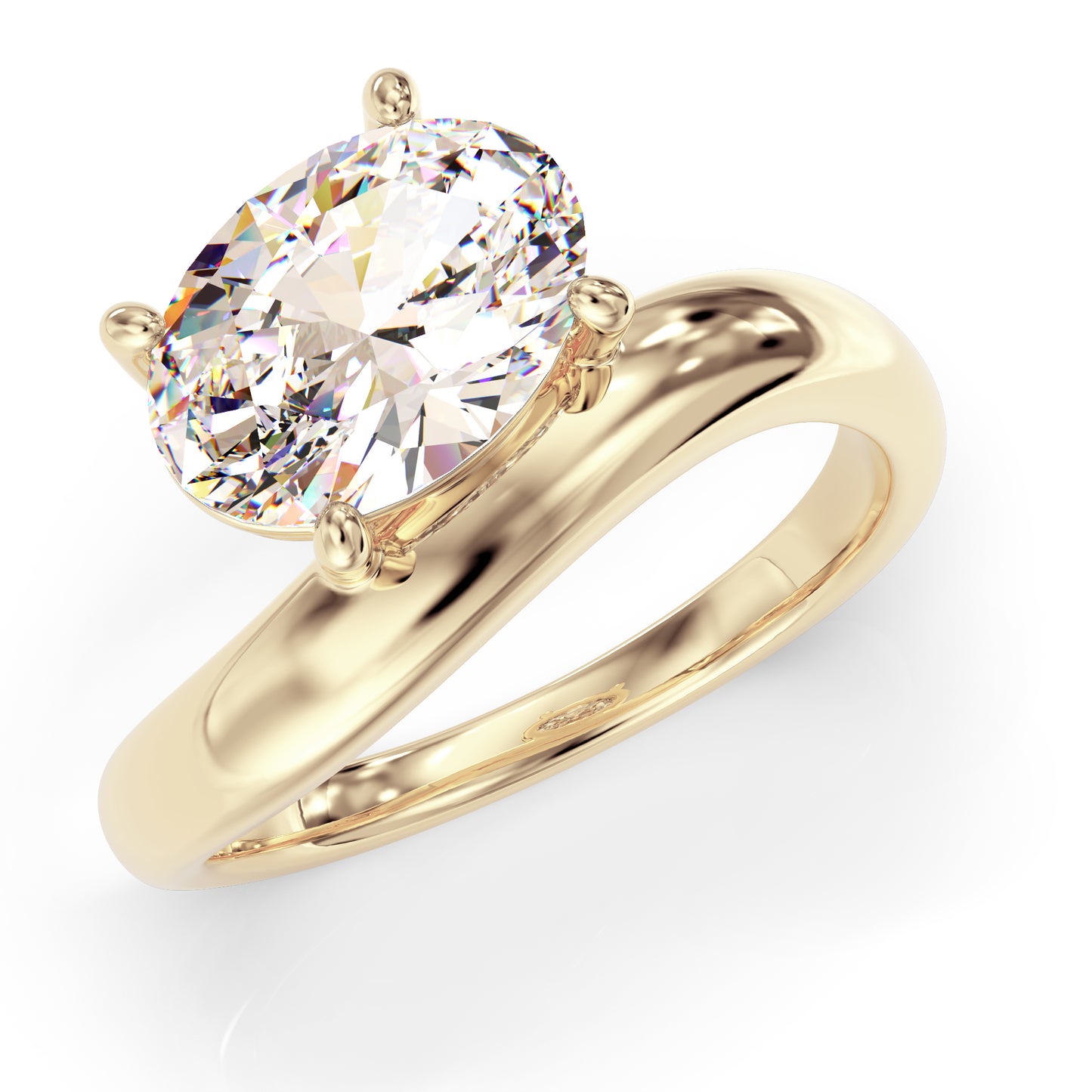 Oval stone ring with curved band