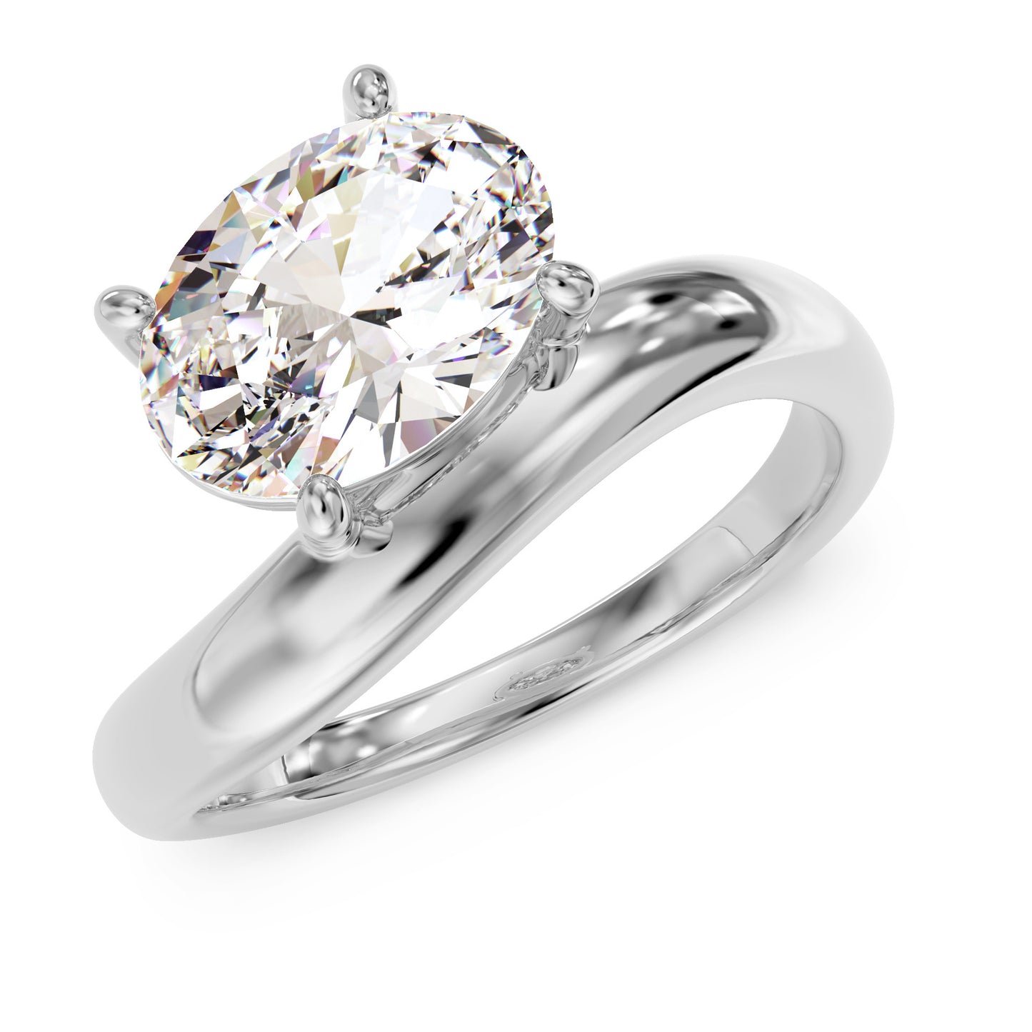 Oval stone ring with curved band