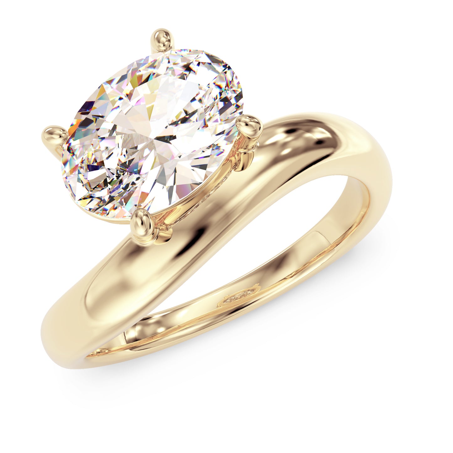 Oval stone ring with curved band