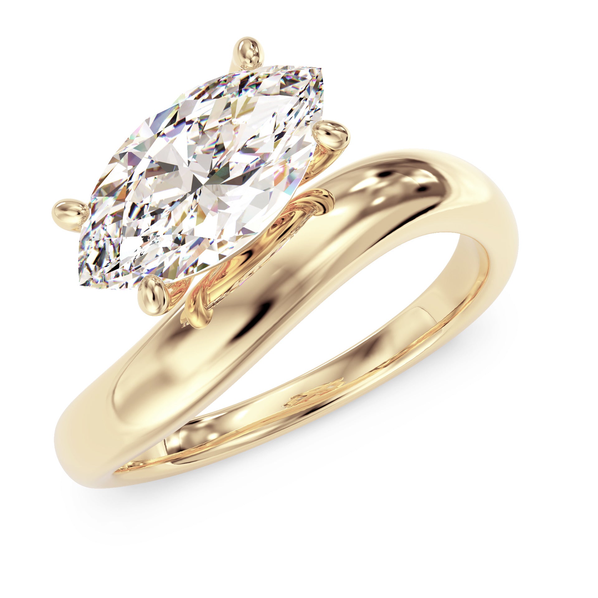 Marquise stone ring with curved band