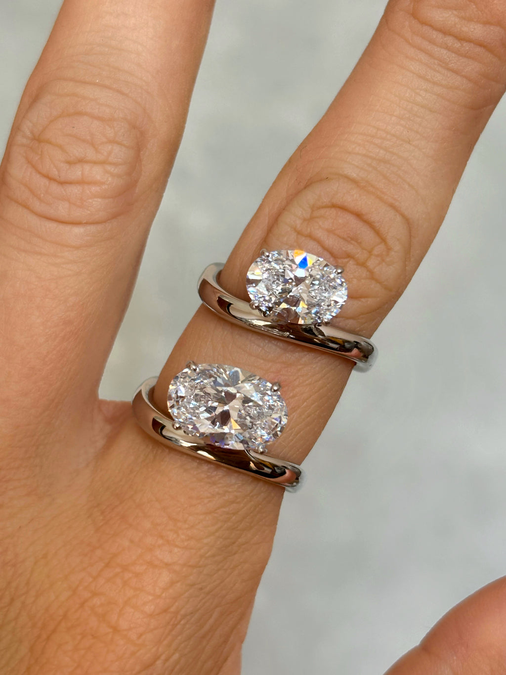 Oval stone ring with curved band