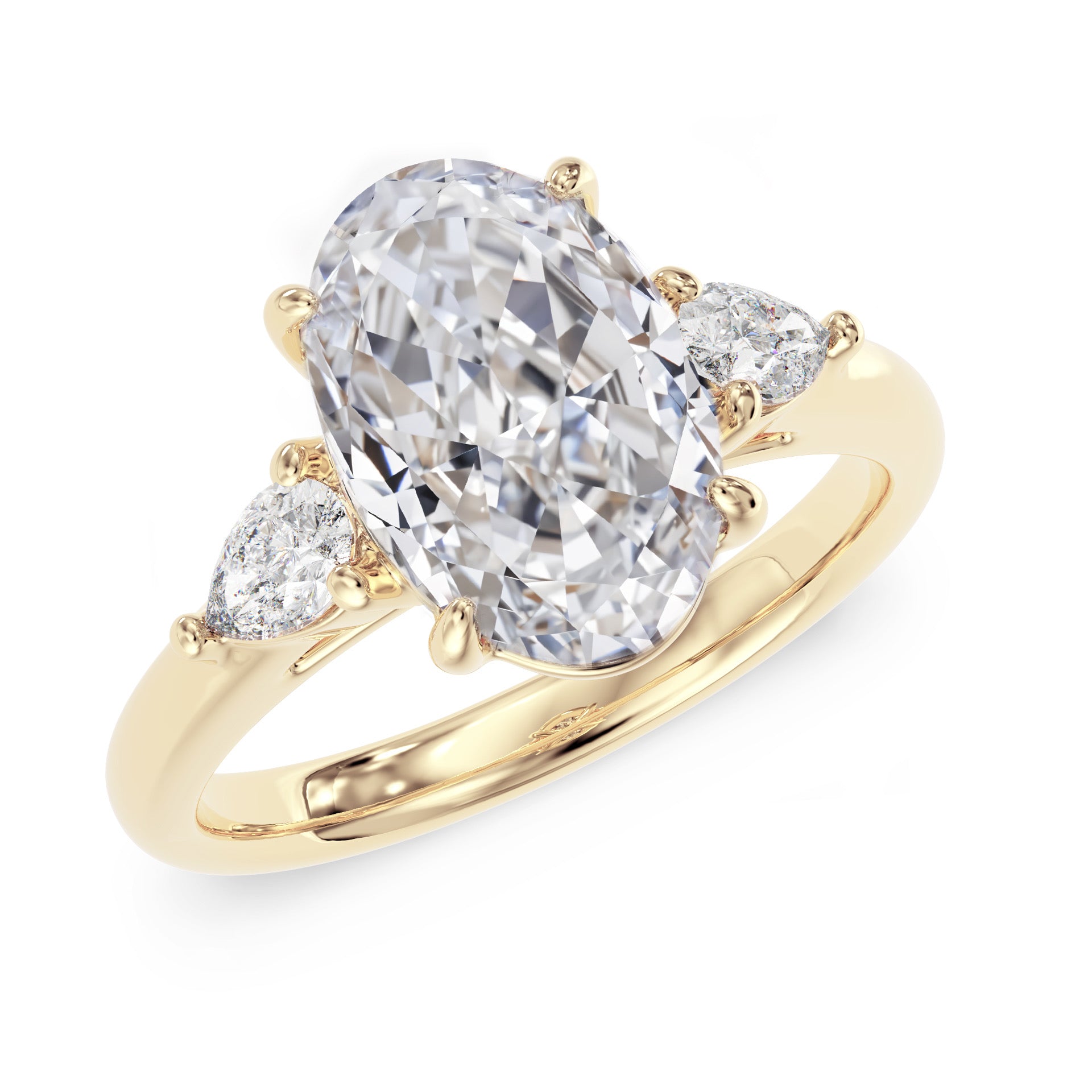 Oval stone ring with pear-cut side stones