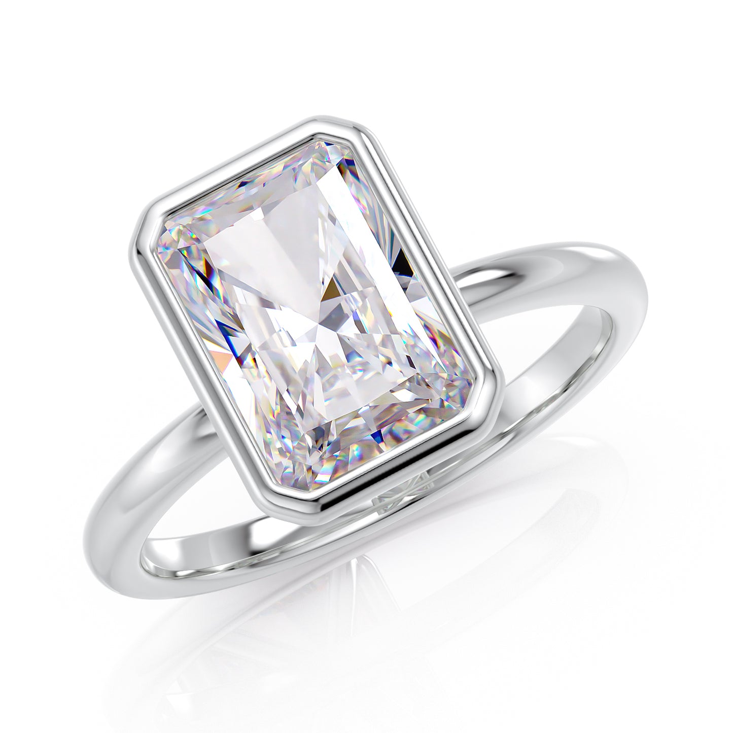 Bezel set Radiant-cut ring