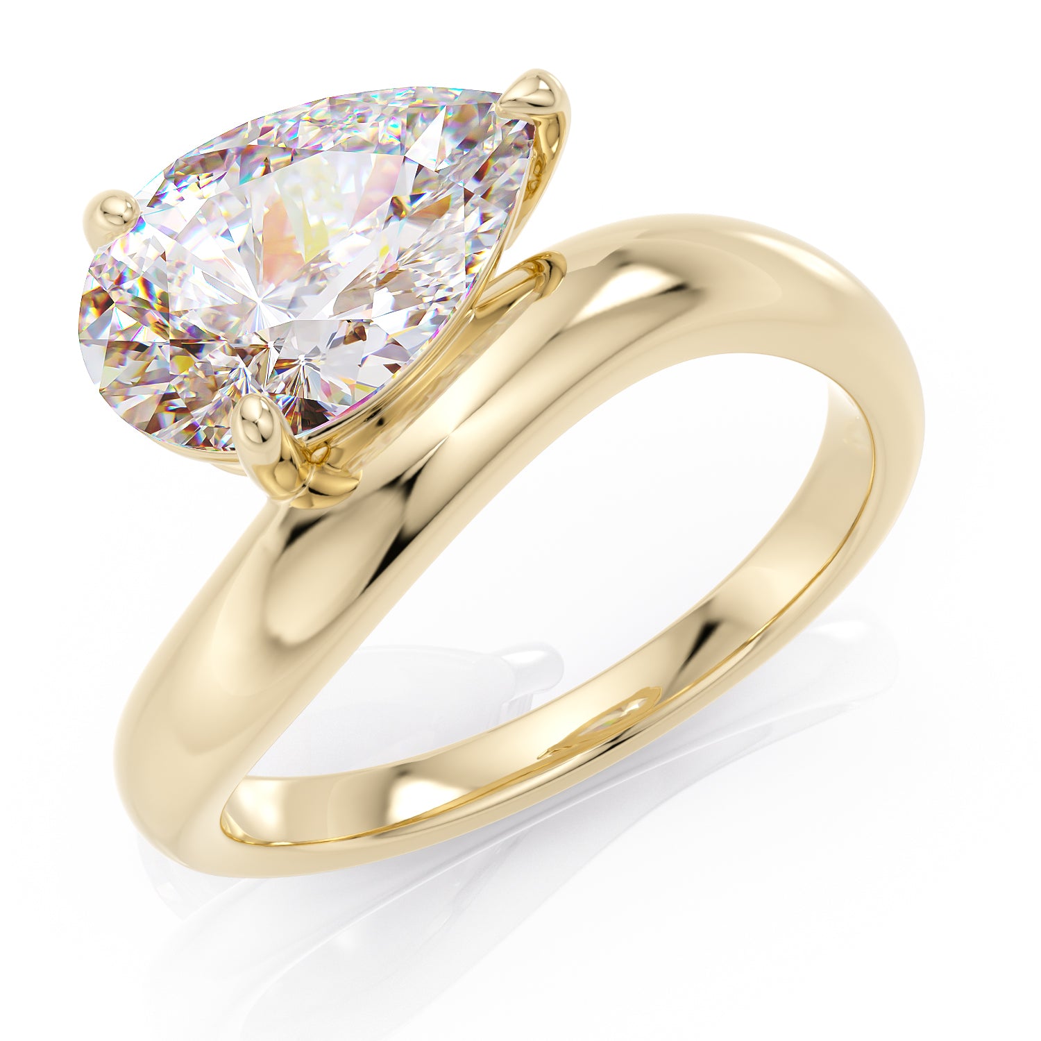 Pear stone ring with curved band