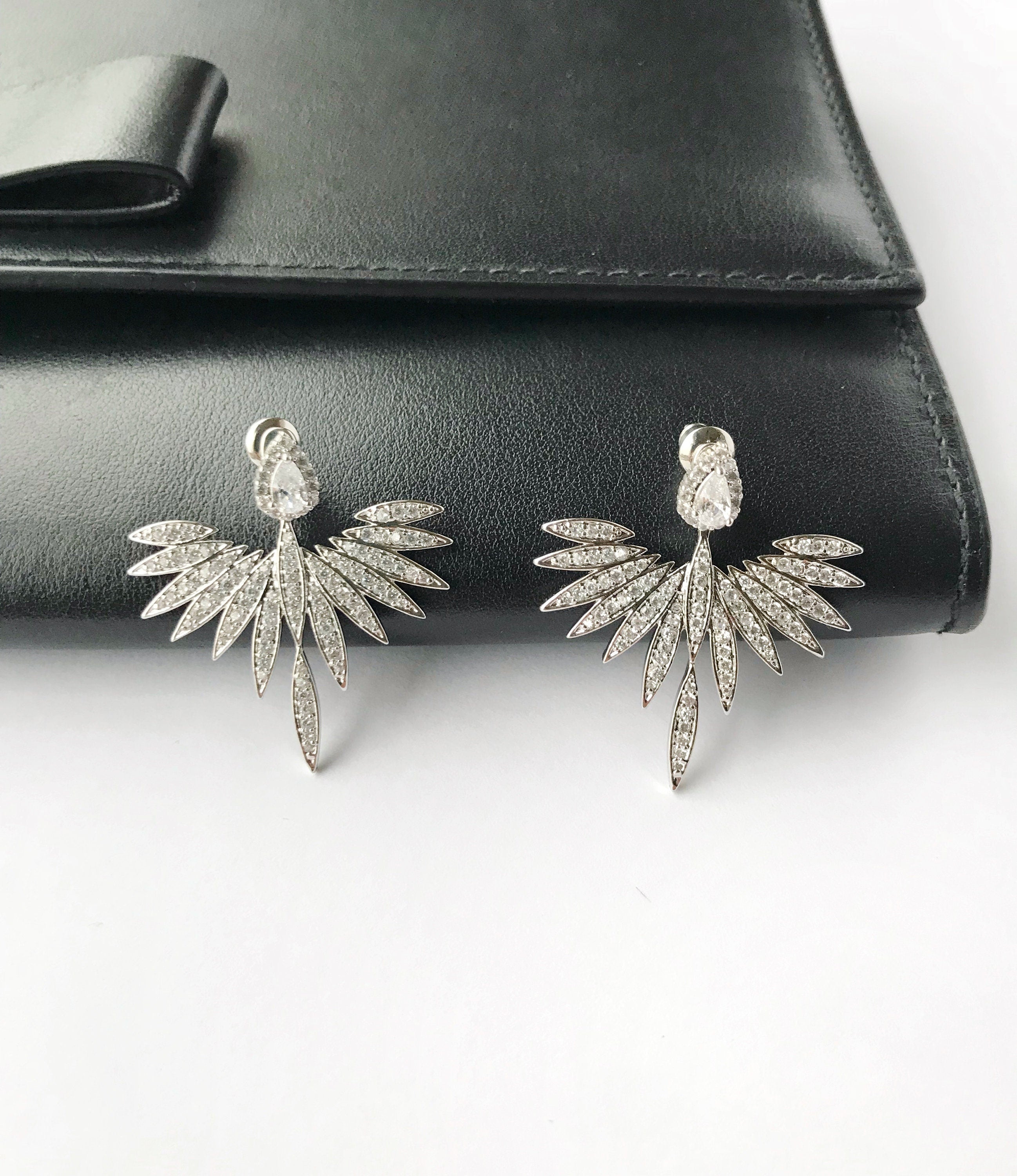 Crystal ear jacket earrings